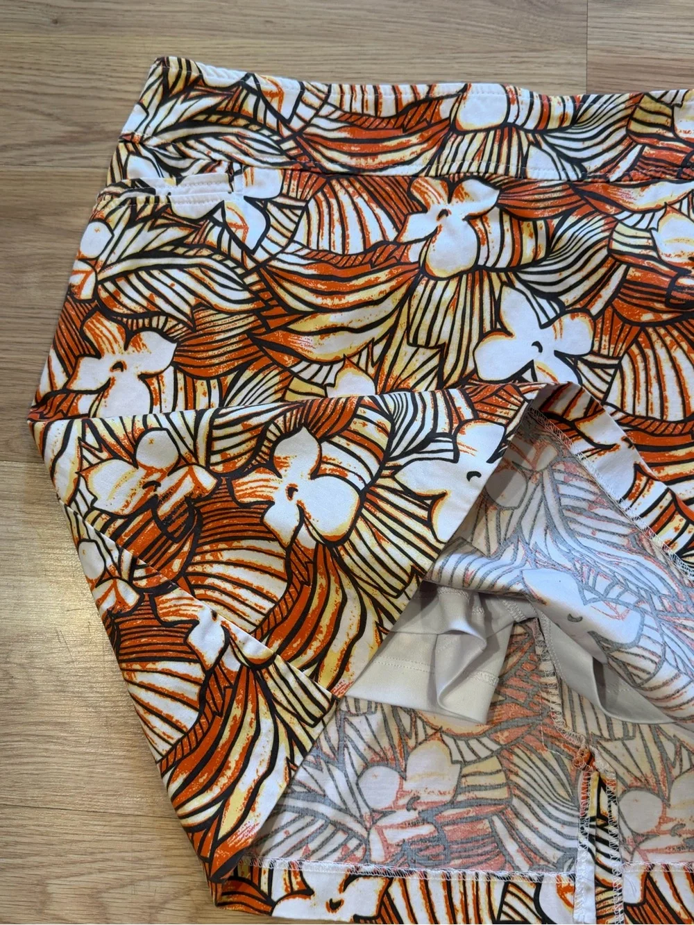 Tribal Orange, White & Brown Floral batik print skirt sz 12